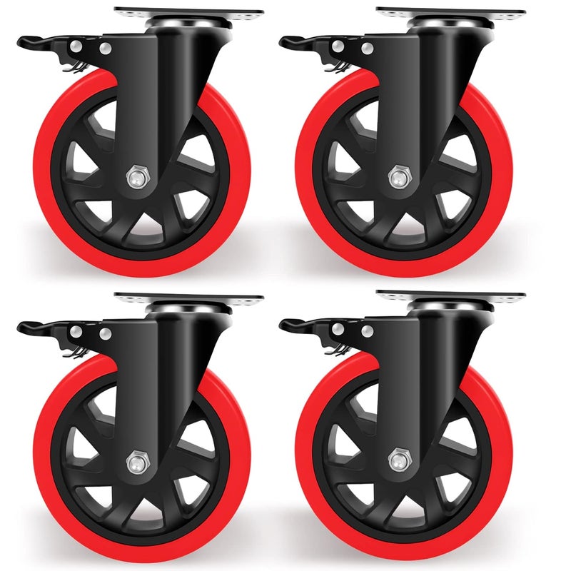 Nefish 6 Inch Heavy Duty Caster Wheels, Industrial Casters Set of 4, Locking Industrial Swivel Top Plate Casters 2600 Lbs, 360 Degree Industrial Grade Casters for Industrial, Furniture, Equipment - Image 1